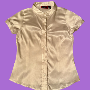 🎅 The Children’s Place white satin button down gathers in front girls 10/12